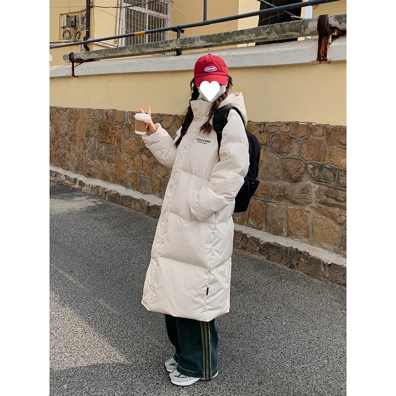Creamy-White Long Bread Suit Women'S 2024 Winter New Mid-Length Cotton-Padded Jacket Korean Style Thickened Over-The-Knee Couple Jacket - Image 2